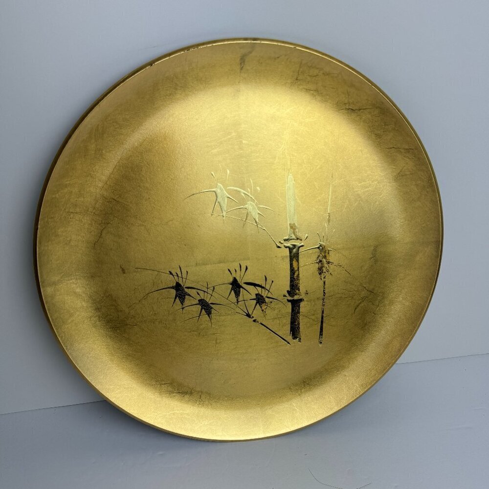 Vintage MCM Hand Crafted Otagiri Original  Gold Lacquer Tray Bamboo 12"